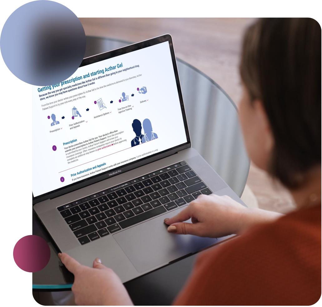 Acthar Gel patient using laptop: resources for treatment journey