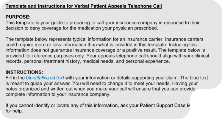 Patient Appeal Verbal Template
